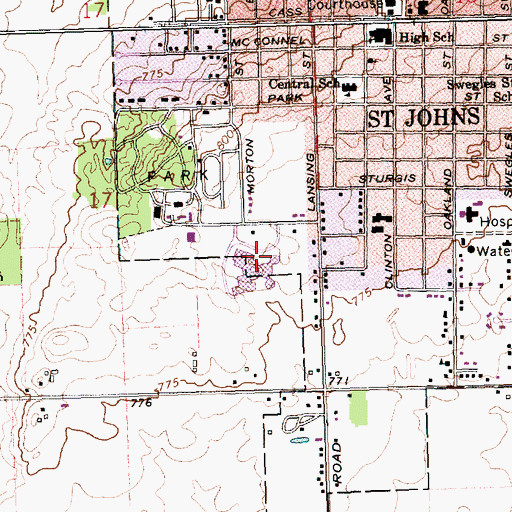 Topographic Map of Saint Johns High School, MI