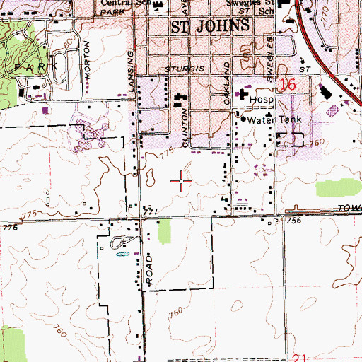 Topographic Map of Oakview South Elementary School, MI