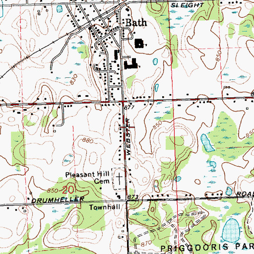 Topographic Map of Bath Post Office, MI