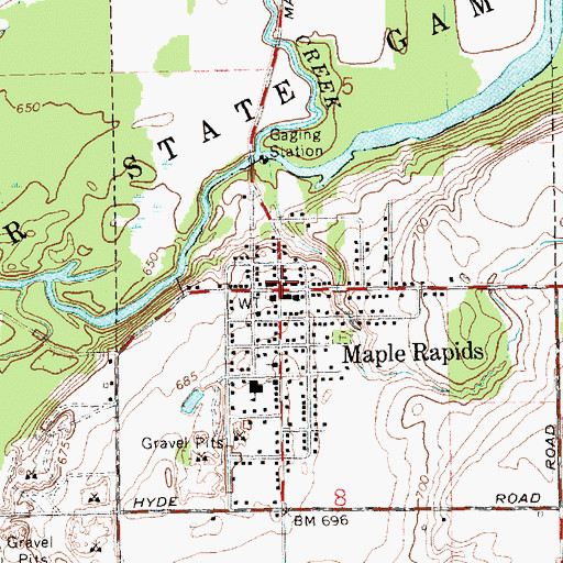 Topographic Map of Maple Rapids Post Office, MI