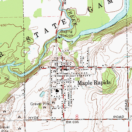 Topographic Map of Maple Rapids Library, MI