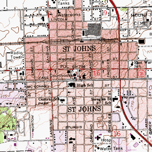 Topographic Map of Clinton County Courthouse, MI