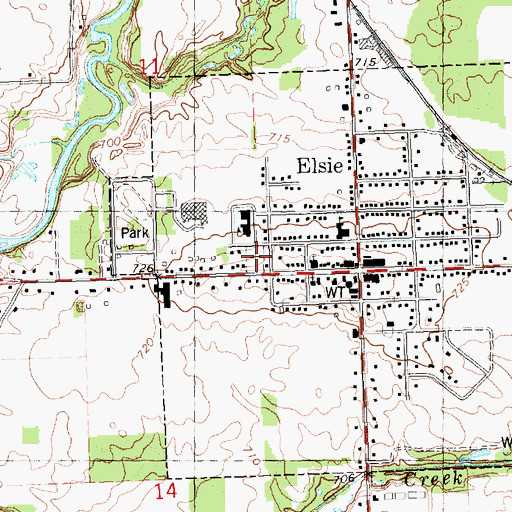 Topographic Map of Duplain Township Elsie Village Cemetery, MI