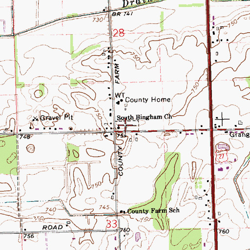 Topographic Map of South Bingham Cemetery, MI