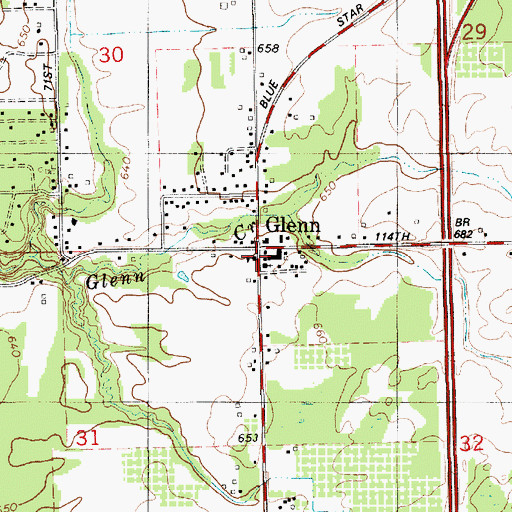 Topographic Map of Glenn School, MI