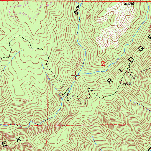 Topographic Map of Bow Creek, CA