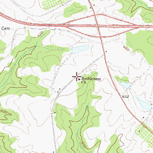 Topographic Map of Bethlehem Baptist Church Cemetery, GA
