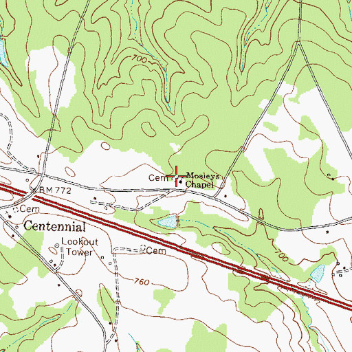 Topographic Map of Low Mosley Chapel Baptist Church Cemetery, GA