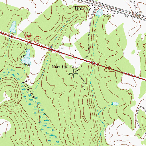 Topographic Map of Mars Hill Church Cemetery, GA