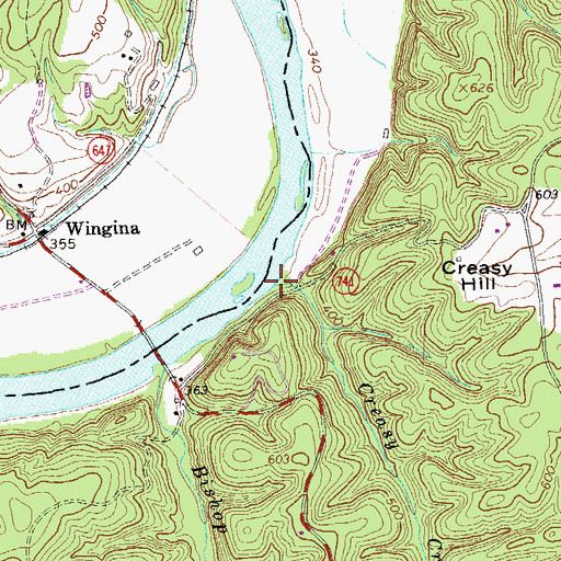 Topographic Map of Creasy Creek, VA