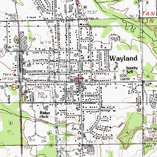 Topographic Map of Wayland City Hall, MI