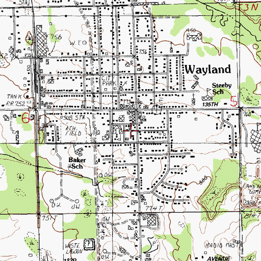 Topographic Map of Calvary Church of Wayland, MI