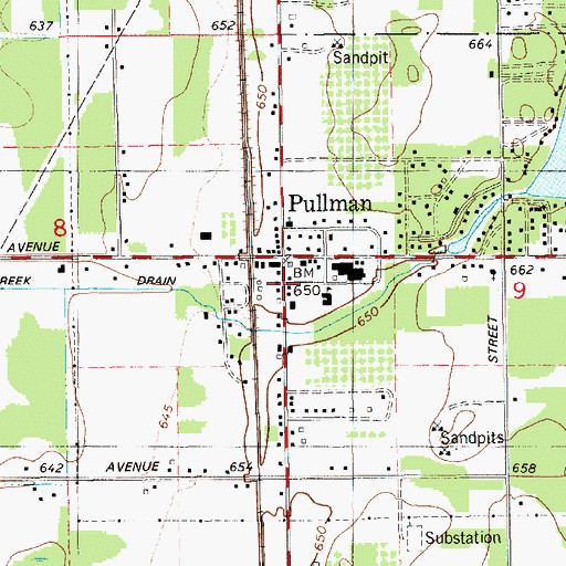 Topographic Map of Pullman Library, MI