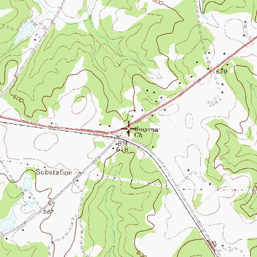 Topographic Map of Smyrna Baptist Church Cemetery, GA