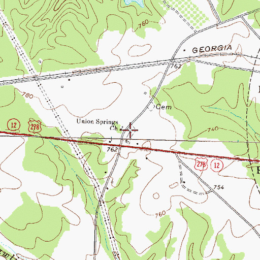 Topographic Map of Union Springs Baptist Church Cemetery, GA