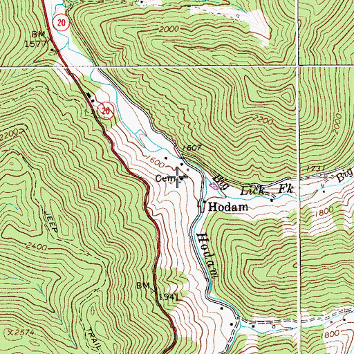 Topographic Map of Hodam Creek Cemetery, WV