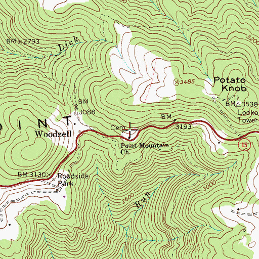 Topographic Map of Point Mountain Cemetery, WV