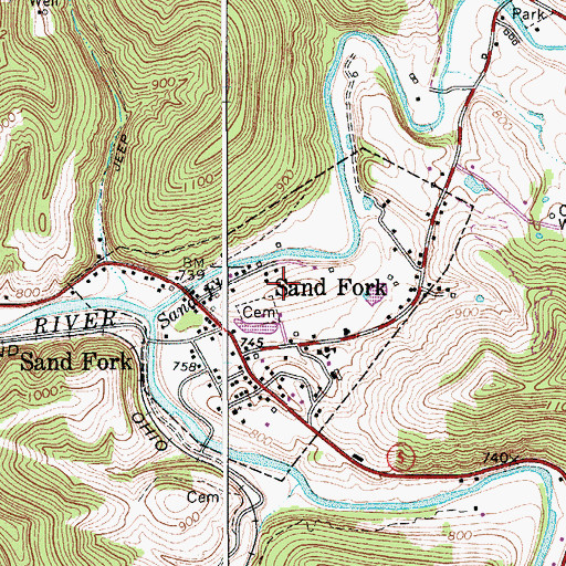 Topographic Map of Sand Fork Cemetery, WV