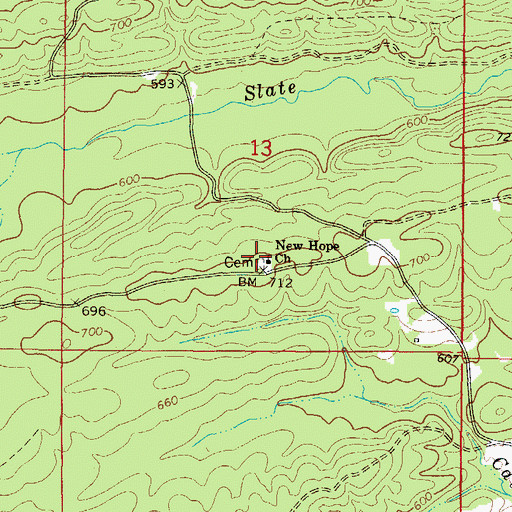 Topographic Map of Old New Hope Cemetery, AR