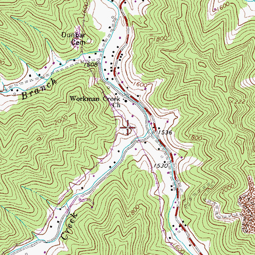 Topographic Map of Workman Creek Cemetery, WV