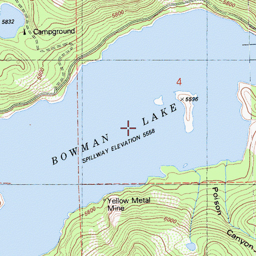 Topographic Map of Bowman Lake, CA