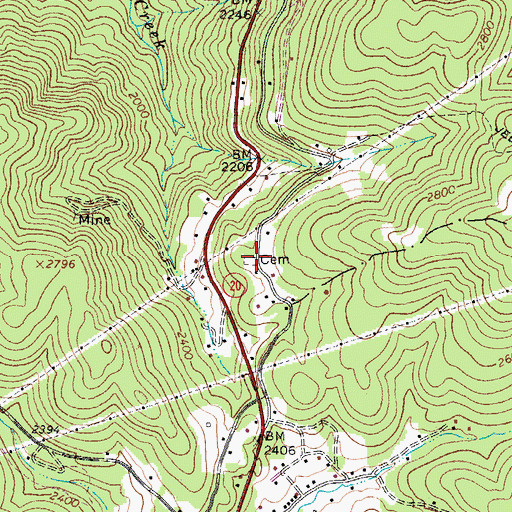 Topographic Map of Woods Cemetery, WV
