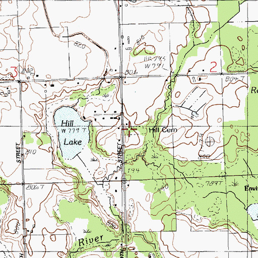 Topographic Map of Hill Cemetery, MI