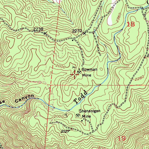 Topographic Map of Bowman Mine, CA