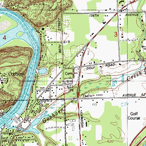 Topographic Map of Riverside Cemetery, MI