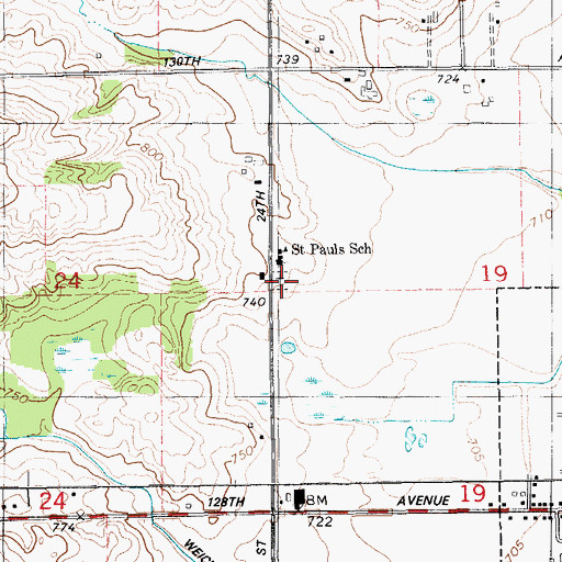 Topographic Map of Saint Paul's Evangelical Lutheran Cemetery, MI