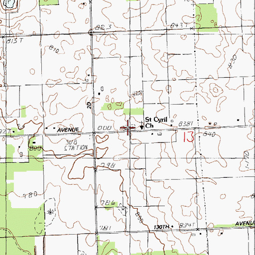 Topographic Map of Saints Cyril and Methodius' Catholic Cemetery, MI