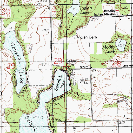 Topographic Map of Selkirk Cemetery, MI