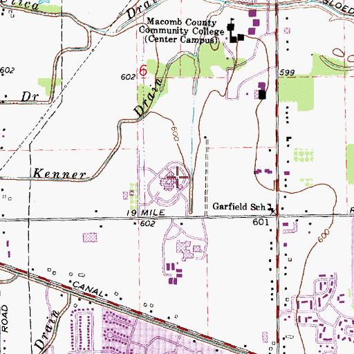 Topographic Map of Henry Ford Macomb Hospital - West Campus, MI