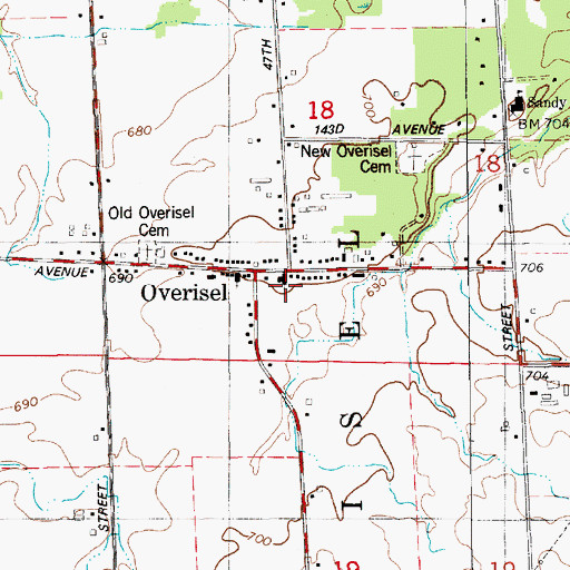 Topographic Map of Overisel Reformed Church, MI