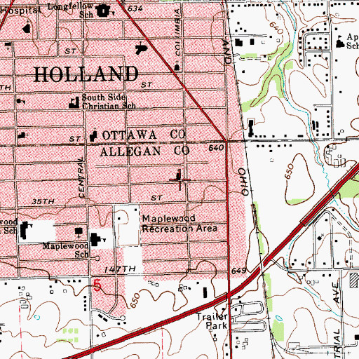 Topographic Map of Maplewood Reformed Church, MI