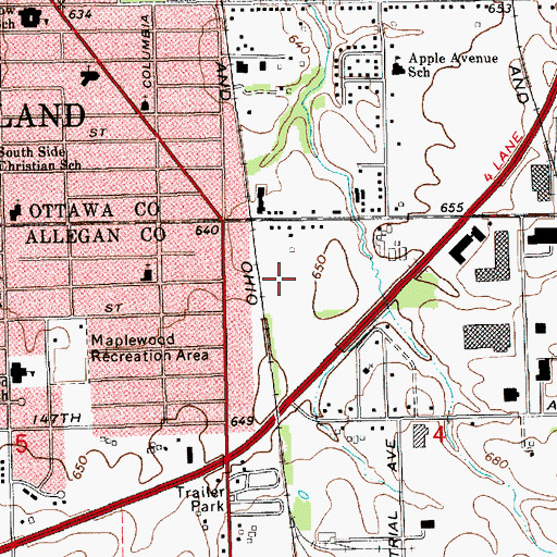 Topographic Map of Thirty-Second Street Sports Complex, MI