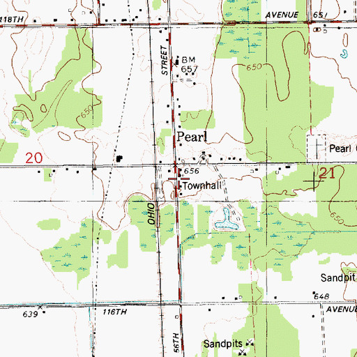 Topographic Map of Pearl Post Office (historical), MI