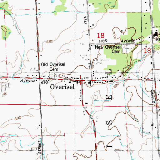 Topographic Map of Overisel Post Office (historical), MI