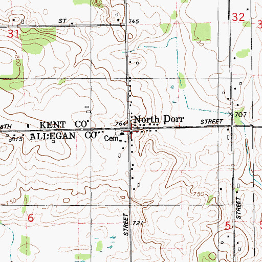 Topographic Map of North Dorr Post Office (historical), MI