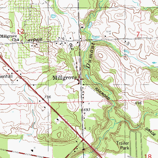 Topographic Map of Millgrove Post Office (historical), MI