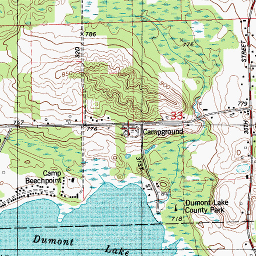Topographic Map of Dumont Lake Campground, MI