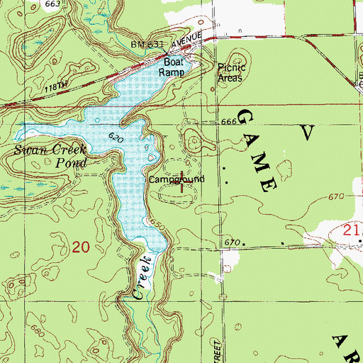 Topographic Map of Pine Point Campground, MI