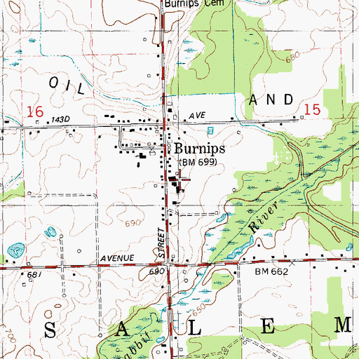 Topographic Map of Burnips Post Office, MI