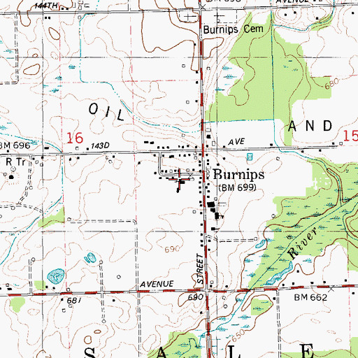 Topographic Map of Burnips Wesleyan Church, MI