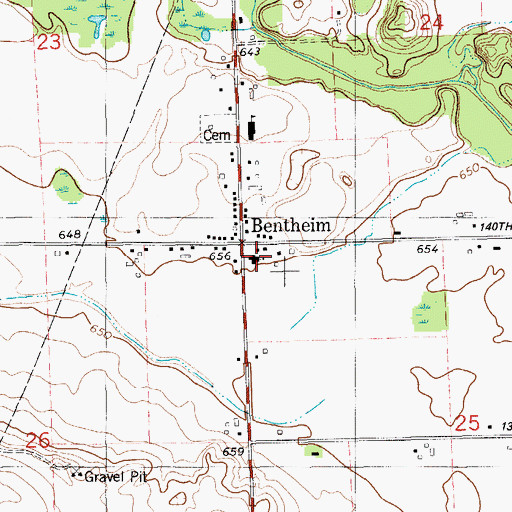 Topographic Map of Bentheim Reformed Church, MI