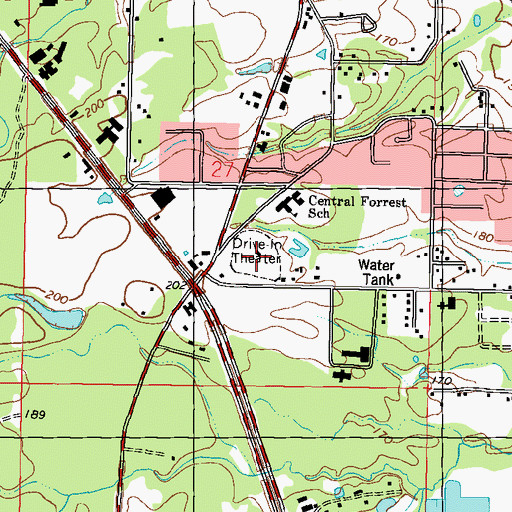Topographic Map of Beverly Drive-In (historical), MS