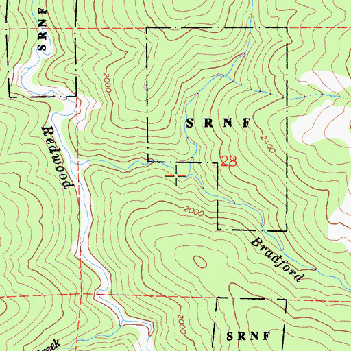 Topographic Map of Bradford Creek, CA