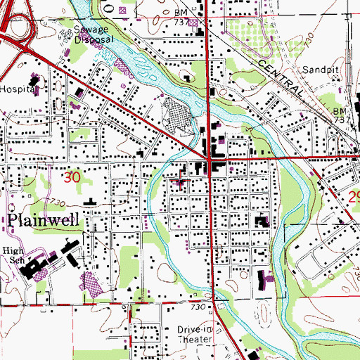 Topographic Map of First United Methodist Church, MI