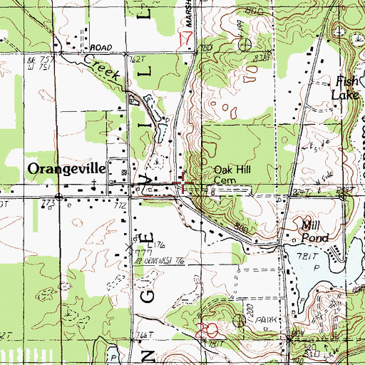 Topographic Map of Orangeville Baptist Church, MI
