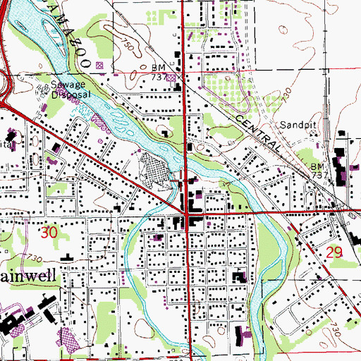 Topographic Map of Plainwell City Hall, MI
